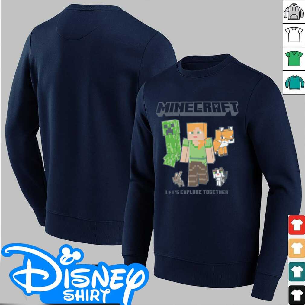 Close-up of Minecraft Alex And Creeper Let's Explore Together Shirt design