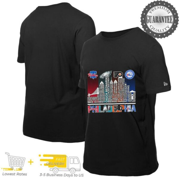 Philadelphia Sports Team Legends players name skyline shirt