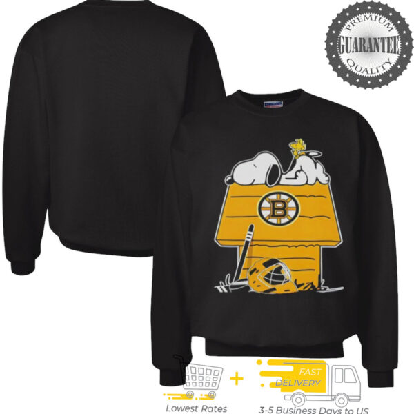 Snoopy and Woodstock on the chimney Boston Bruins hockey shirt